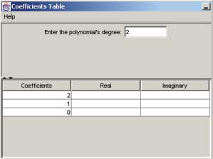 The Coefficients Table Window (degree 2)